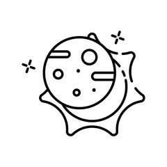 Stylized Outline Icon of a Planet with Rings and Stars on Transparent Background