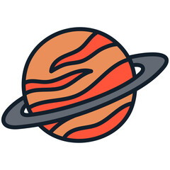 Stylized Orange Planet with Red Swirls and a Gray Ring on a Transparent Background