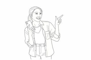 Asian lady using mobile phone with cheerful expression show something amazing Vector Illustrations