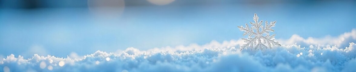 Delicate Snowflake on Soft Blue Winter Surface Tranquil Winter Scene of Peace and Serenity, Perfect for Holiday or Relaxation Themes