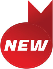 Red circular sticker with the word NEW for promotion.