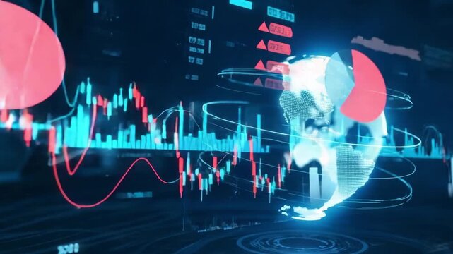 Global economy data analysis with digital world map and financial market trends background - Powered by Adobe