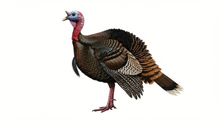 Fototapeta premium Illustration of a turkey with brown and black feathers, a red neck, and a blue head patch.