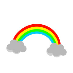 Cartoon Illustration of Rainbow and Clouds