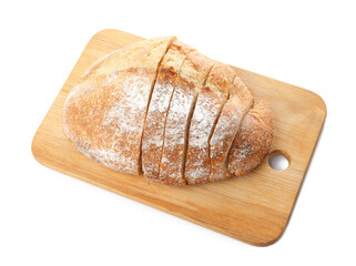 Loaf of fresh cut bread isolated on white