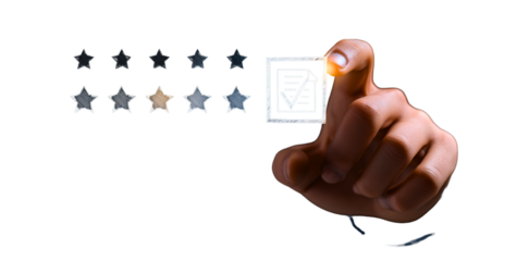 Hand Selecting Star Rating on White Background. Isolated on transparent background, png