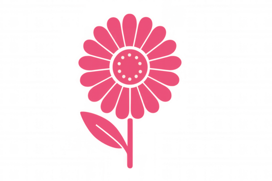 Pink graphic flower illustration with petals and stamen dots, a cheerful spring and summer icon on transparent background - Powered by Adobe