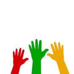 Raised Colorful Hands Silhouettes