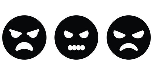 silhouettes of angry emoticons with white features. black and white masks