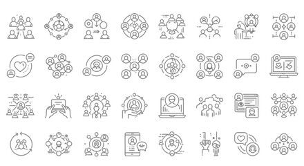 Diverse vector line icons illustrating networking and team connections concept