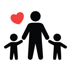 Father and two children holding hands with a heart. father and sons  with heart symbol