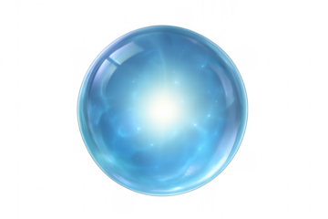 Crystal ball shining blue light on transparent background