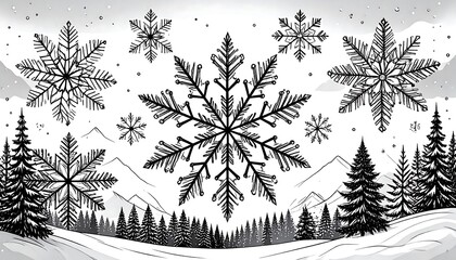 Winter wonderland with intricate snowflakes