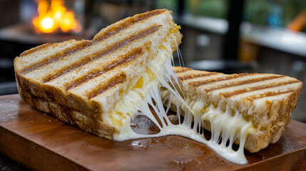 Grilled Cheese Sandwich with Gooey Cheese Strings
