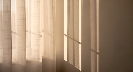 Fototapeta premium Soft Sunlight Illuminates Sheer Curtains and Creates Window Shad