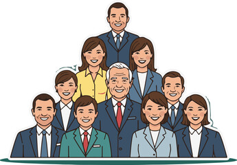 Smiling Business Professionals Vector Group Illustration with Layered Design