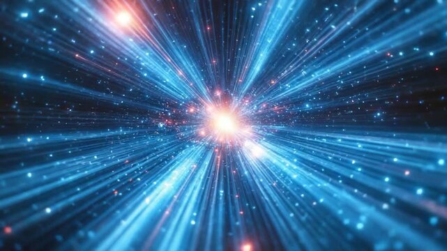 A vibrant starburst with blue and red colors against a dark black background
