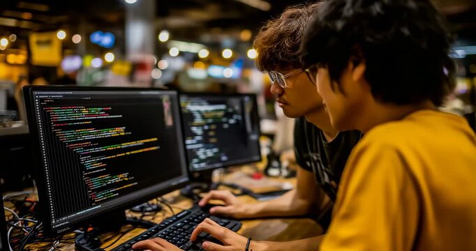 Pair Programming Session Online Two Screens Different Continents