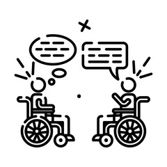 Two Figures in Wheelchairs Communicating Through Speech Bubbles Symbolizing Conversation and Understanding Against a Transparent Background