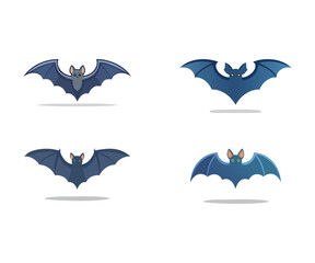 Naklejka premium Four stylized illustrations of bats with outstretched wings, each with a unique design.
