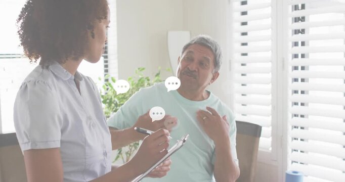 therapist asking about pain and noting on clipboard while patient indicating shoulder and back pain