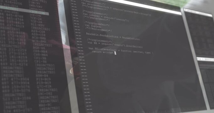 Daughter supporting mother hands, initiating monitors scrolling through JavaScript modules