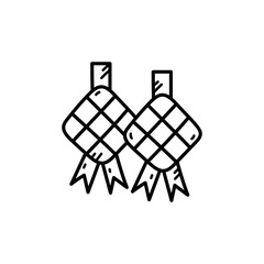 Two Ketupat Diamond Shaped Food Icons with Transparent Background and Black Outline Simple Doodle Style