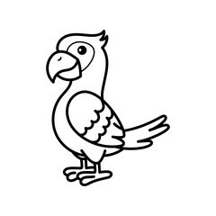 A Simple Line Drawing of a Cartoon Parrot Standing on Its Feet Against a Transparent White Background Minimalist Pet Character Design for Childrens Books and Educational Content