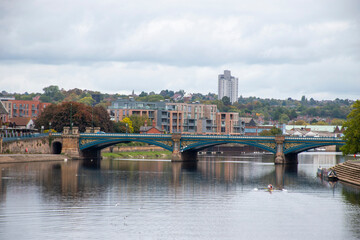 Naklejka premium A cityscape view over the river Trent in Nottingham; with Trent Bridge.