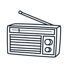 Vintage Radio Illustration with Antenna and Knobs Simple Line Art Style on Transparent Background