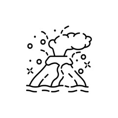 Volcanic Eruption Illustration with Smoke and Lava Flow on Transparent Background Stylized Outline Art