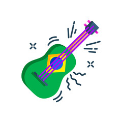 Vibrant Green Acoustic Guitar With Brazilian Flag Colors On Sound Hole In Dynamic Motion Vector Art