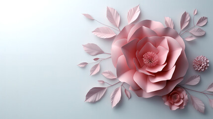 Graceful hand-crafted paper flower in a 3D illustration on a white backdrop
