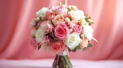 Fresh roses arranged in a beautiful modern wedding bouquet
