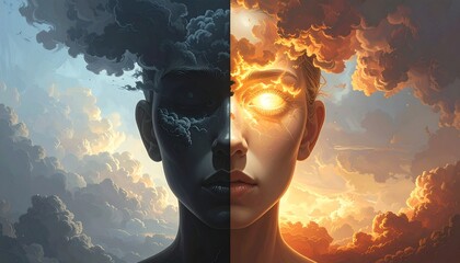 Duality Dark cloud mind bright fiery gaze