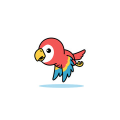Pixel Art Scarlet Macaw Parrot Flying With Red Blue Yellow Feathers And Yellow Beak White Background Isolated Digital Illustration