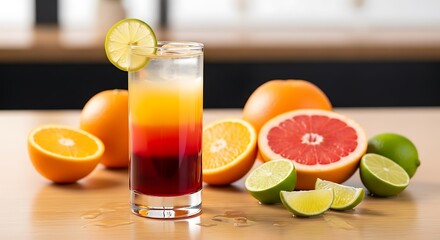 Fototapeta premium Refreshing tequila sunrise cocktail with a garnish of fresh lime