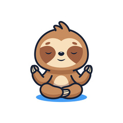 Pixel Art Sloth Meditating in Lotus Pose on Blue Mat with Eyes Closed and Peaceful Expression