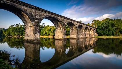 Fototapeta premium Stone arch bridge over a calm river
