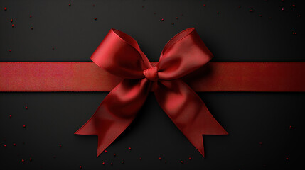 Festive Gift Card Background Featuring Red Ribbon Bow and Black Glossy Texture