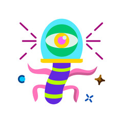 Whimsical Cartoon Creature with One Eye and Pink Tentacles on Transparent Background