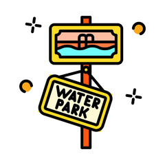 Water Park Signage with Swimming Pool Illustration and Sparkling Accents on Transparent Background