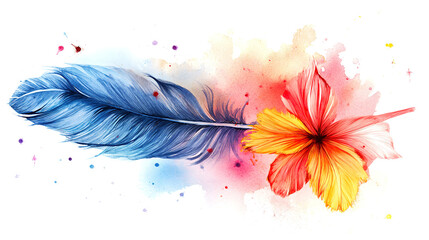 Delicate watercolor illustration with feathers, flowers, and dust