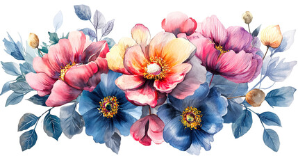 Elegant watercolor paisley pattern with roses and peonies in an abstract striped design