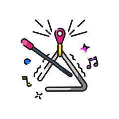 Pixel Art Triangle Instrument With Notes And Sparkles On Transparent Background