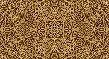 Golden abstract floral ornament with arabesque vintage seamless pattern