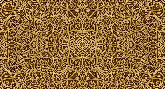 Golden abstract floral ornament with arabesque vintage seamless pattern