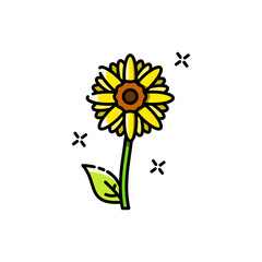 Pixel Art Sunflower With Green Stem And Leaf Sparkle Effect On Transparent Background