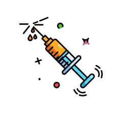 Pixel Art Syringe with Orange Liquid and Sparkle Accents on Transparent Background