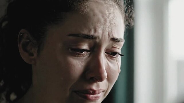 Woman with tears in eyes after breakup or divorce - Generative AI